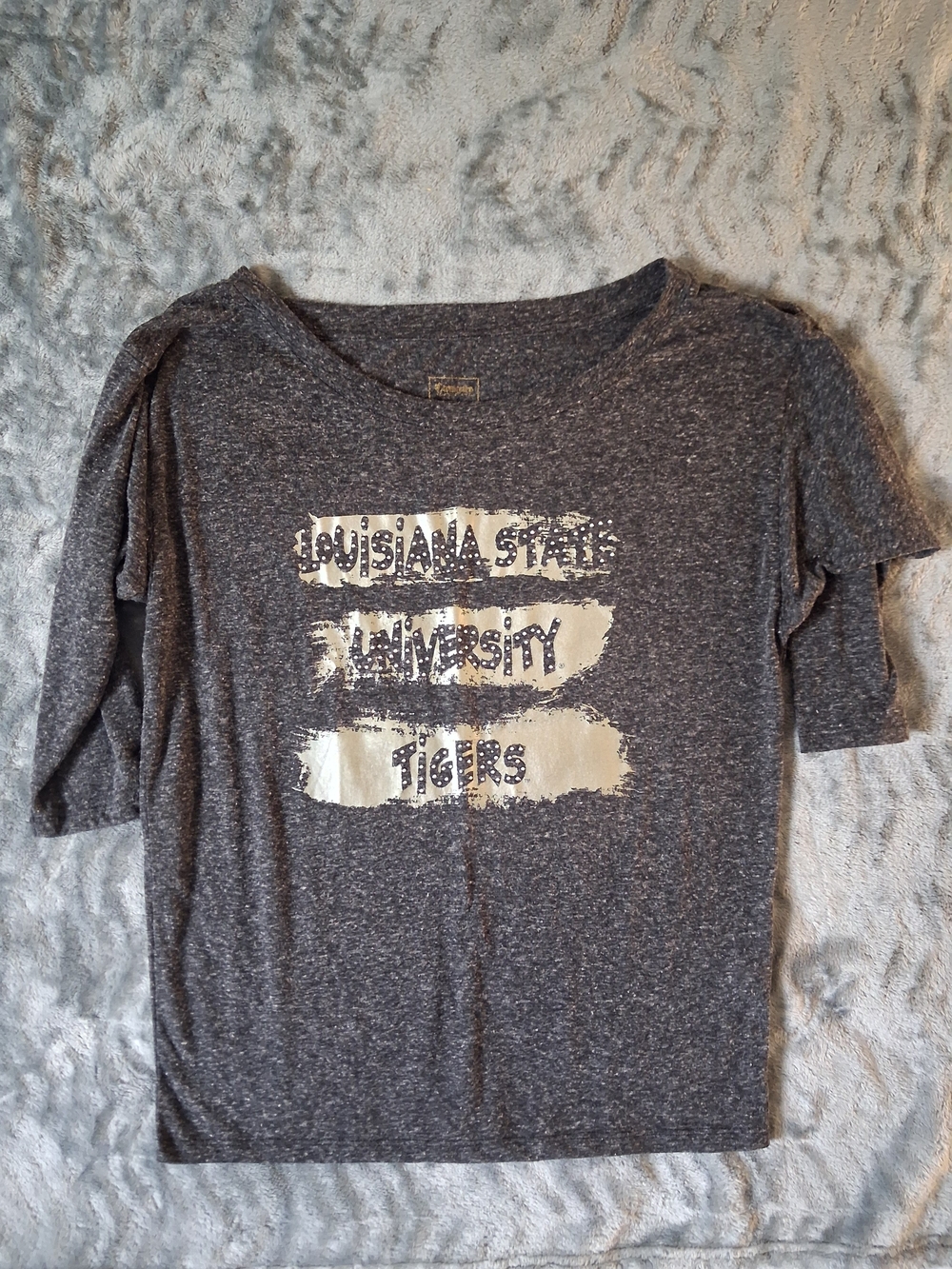 Campus Couture Top Womens LSU Tigers Graphic Charcoal Relaxed Fit Bling Tee